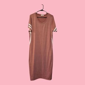 Derek Heart Pink Midi Dress with White Stripes